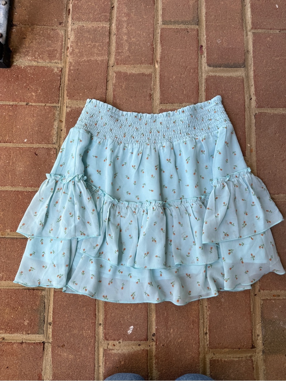 Altar'd State Light Blue Floral Tiered Mini Skirt Teen Size L